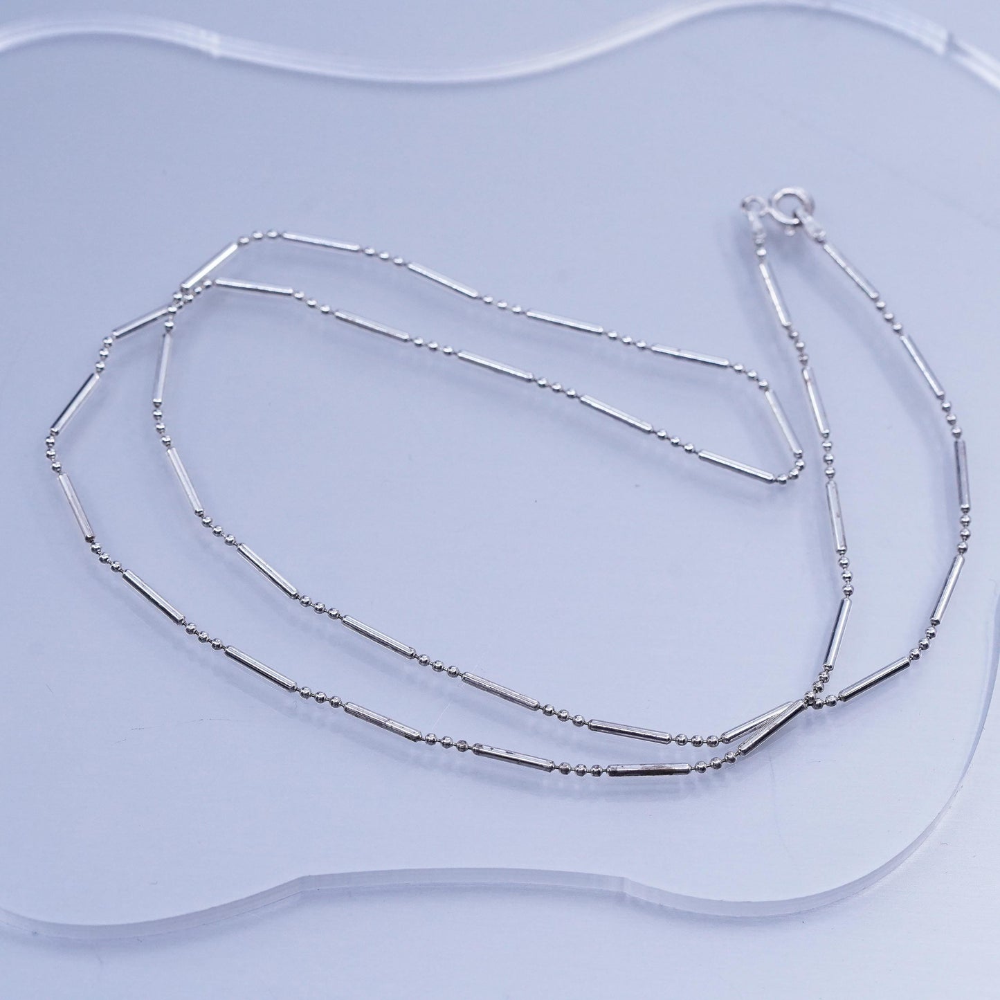 24” 1mm, vintage Italy Sterling 925 silver bar bead chain necklace