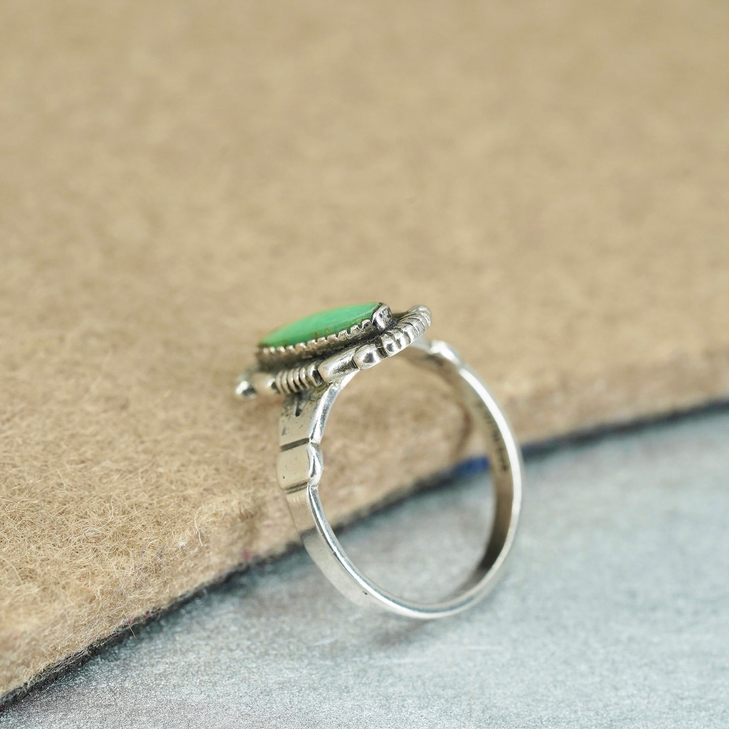 Size 4.5, Native American navajo Bell post Sterling 925 silver ring turquoise