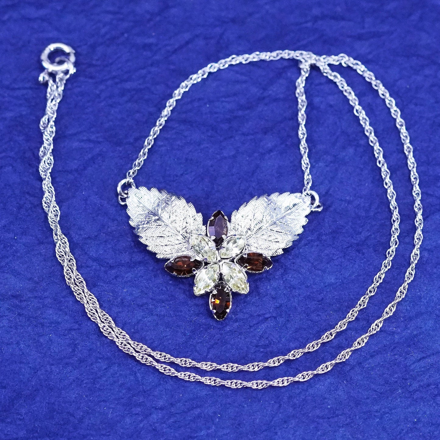 16””, star art Sterling silver necklace, 925 Singapore rope chain leafy pendant