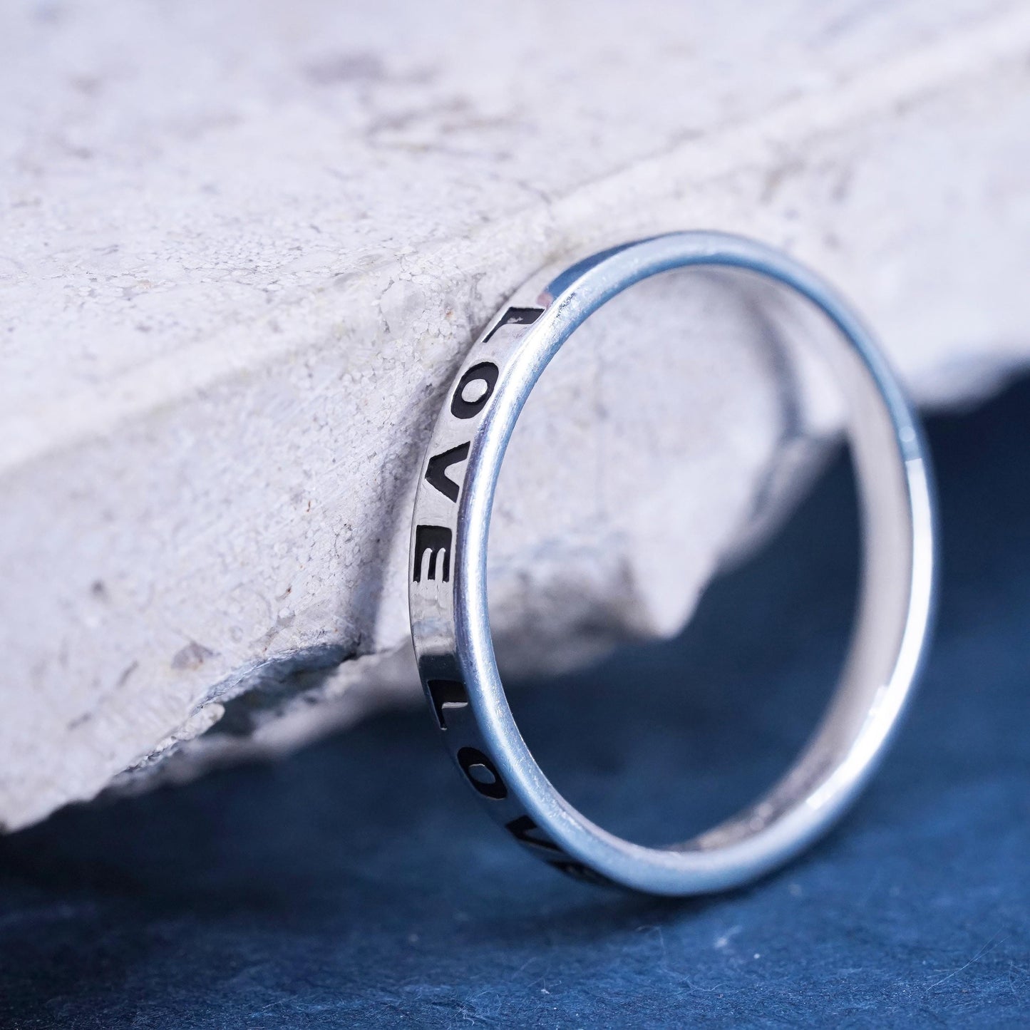 Size 9.5, vintage Sterling silver handmade ring, 925 stackable band with “Love”