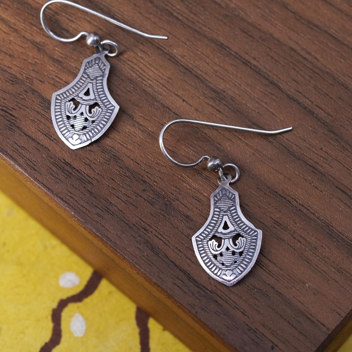 Vintage Sterling silver handmade earrings, 925 textured drops