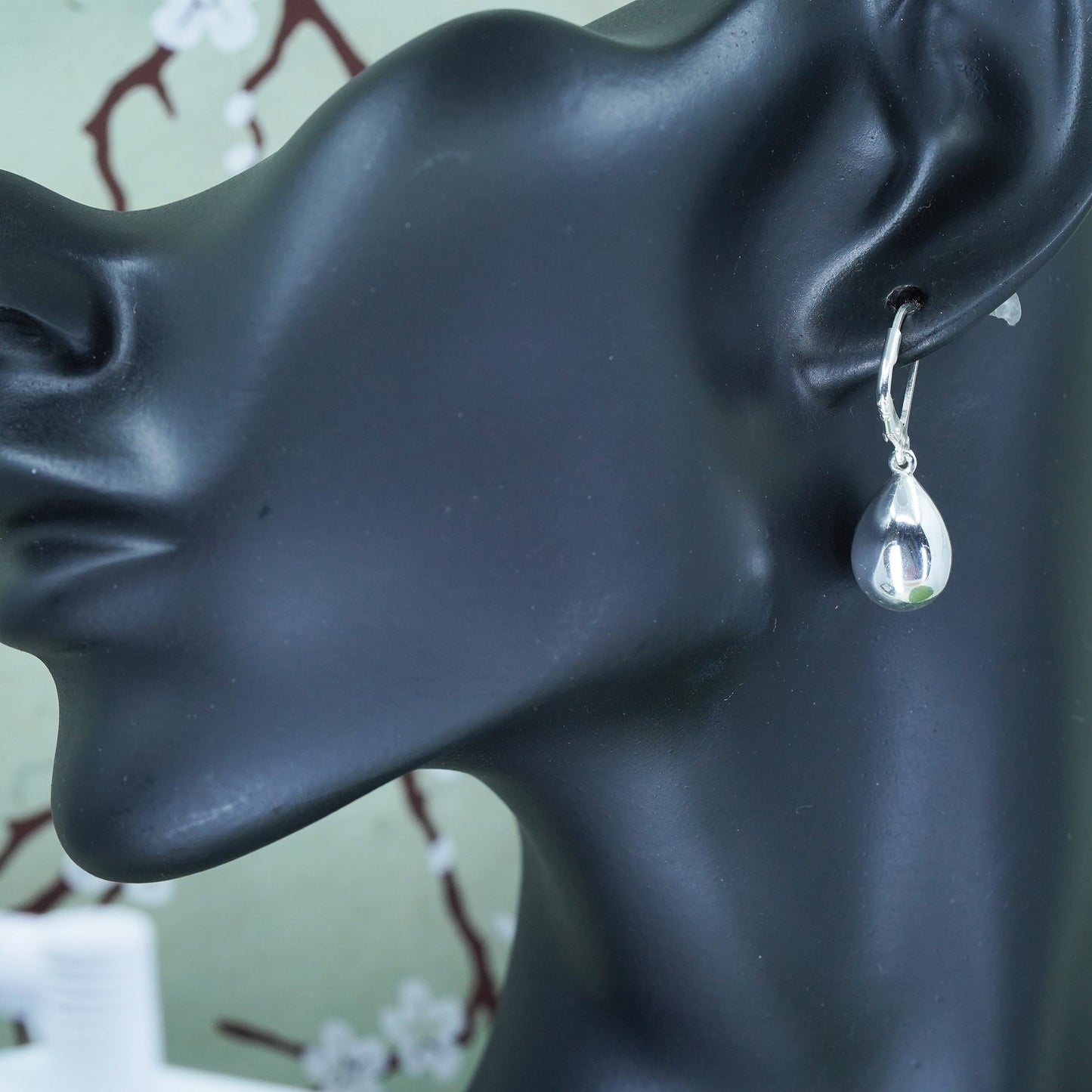 Vintage Sterling silver handmade earrings, puffy 925 silver teardrop dangles