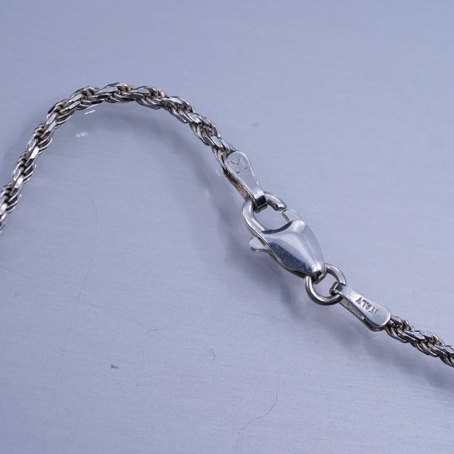 18” 2mm, vintage Italian Sterling 925 silver Singapore rope chain necklace