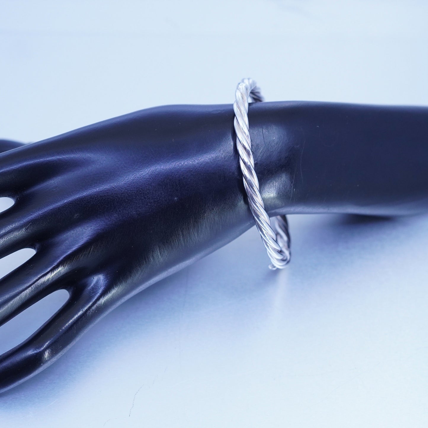 7”, Vintage Sterling 925 silver handmade bracelet, twisted tube bangle