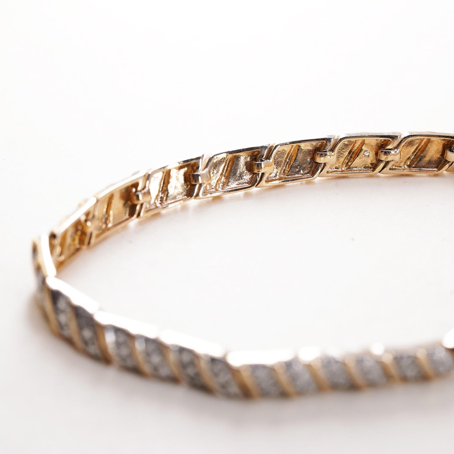 7.25”, vermeil gold sterling silver tennis bracelet 925 San Marco chain diamond
