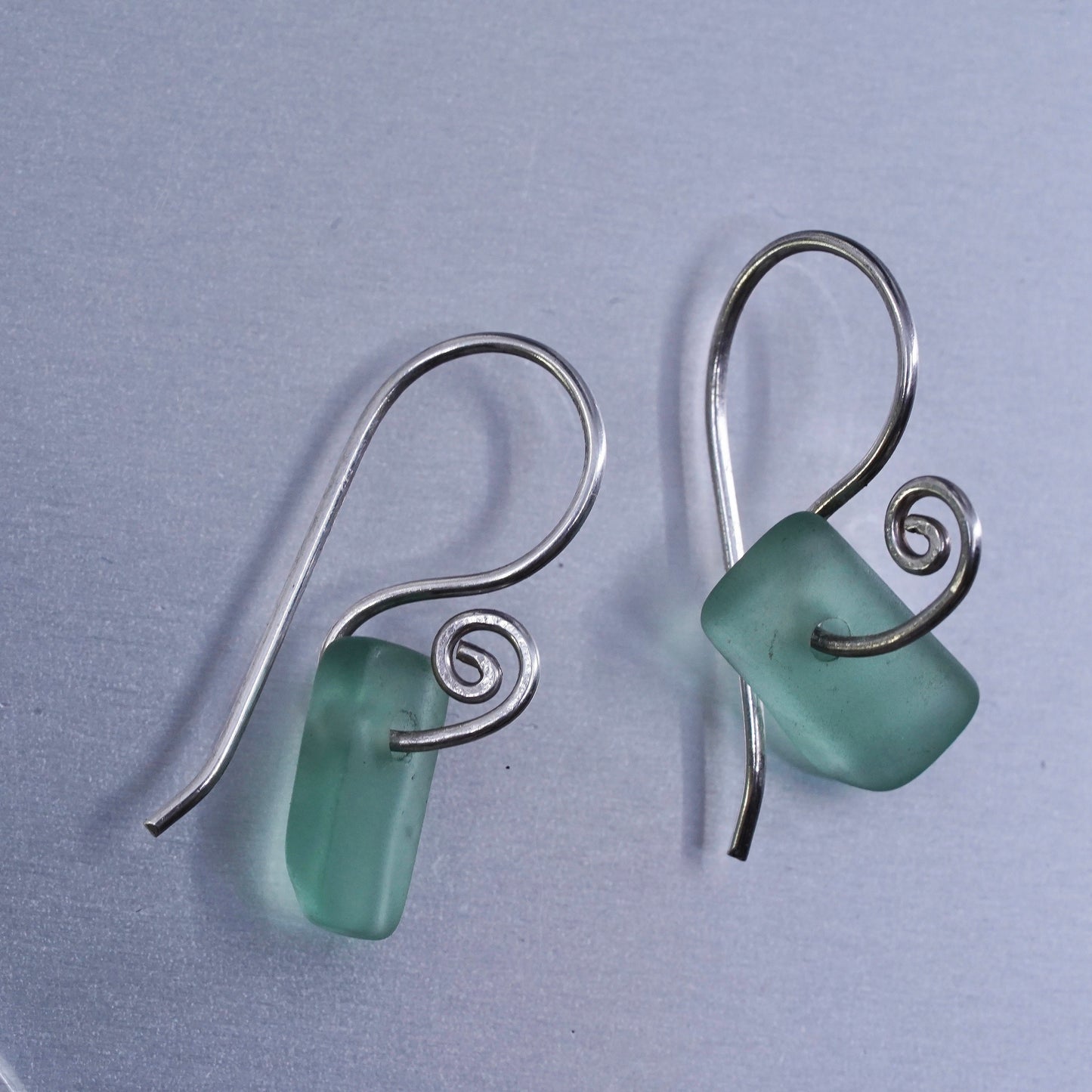Vintage Sterling 925 silver earrings with green sea washed glass