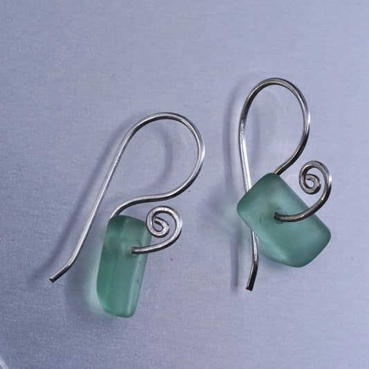 Vintage Sterling 925 silver earrings with green sea washed glass