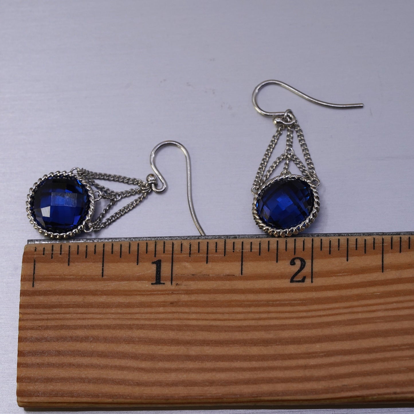 Vintage Sterling 925 silver handmade earrings with checkerboard cut crystal