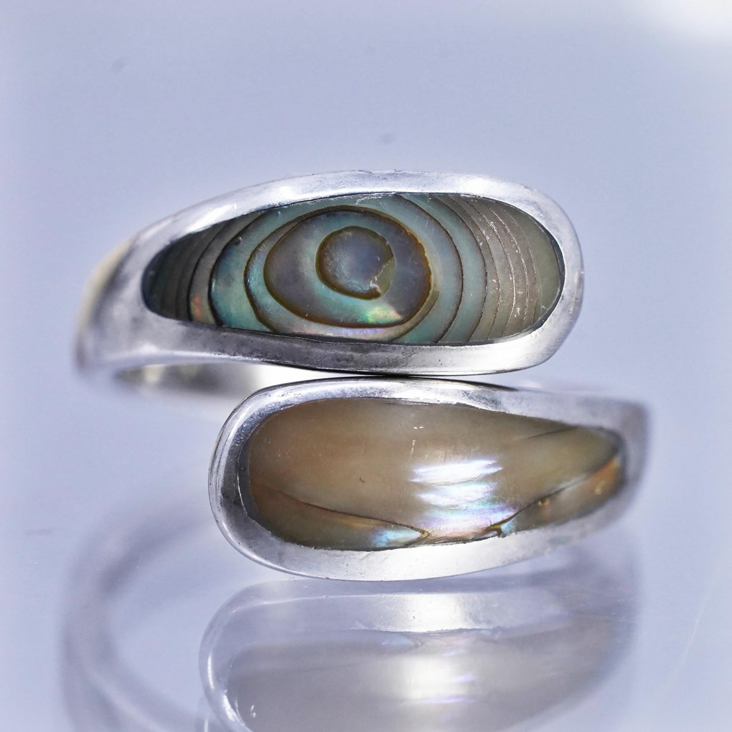 Size adjustable, southwestern vintage 925 silver handmade ring with abalone