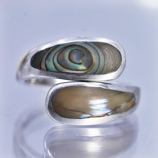 Size adjustable, southwestern vintage 925 silver handmade ring with abalone