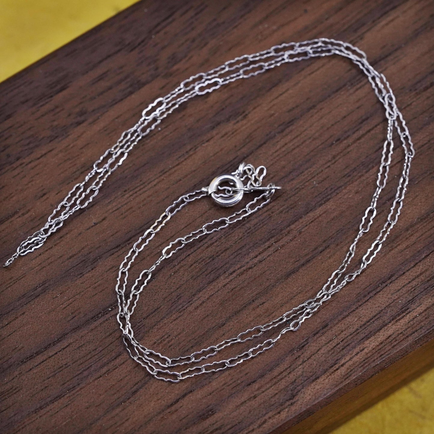 15" 1.6mm, vintage sterling silver elongated chain, Italy 925 silver necklace
