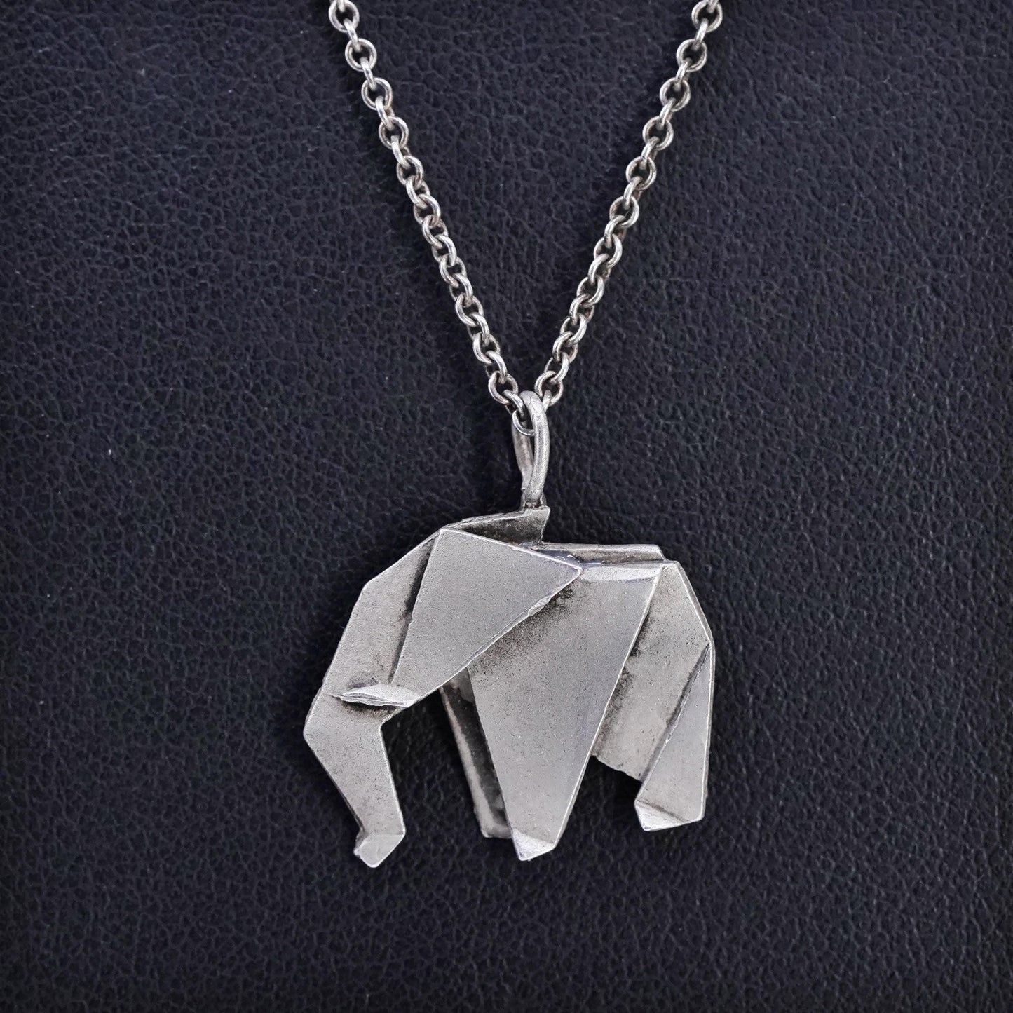 19", Vintage Sterling 925 silver circle necklace with origami elephant pendant