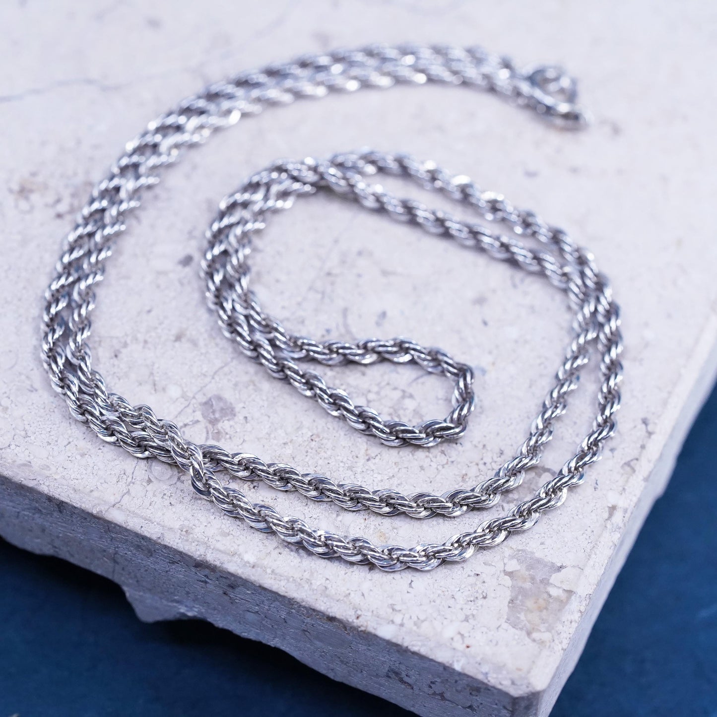 18” 3mm, vintage Sterling silver handmade necklace, 925 diamond rope chain