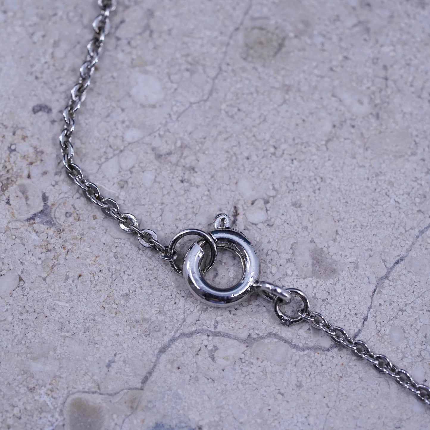 18”, vintage Sterling silver necklace, 925 circle chain with carved bar diamond
