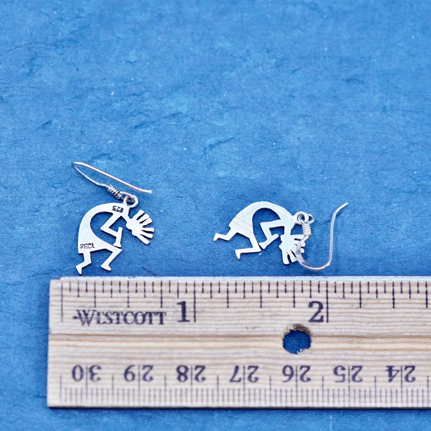 Native American Sterling silver Handmade earrings, 925 Kokopelli Dangles