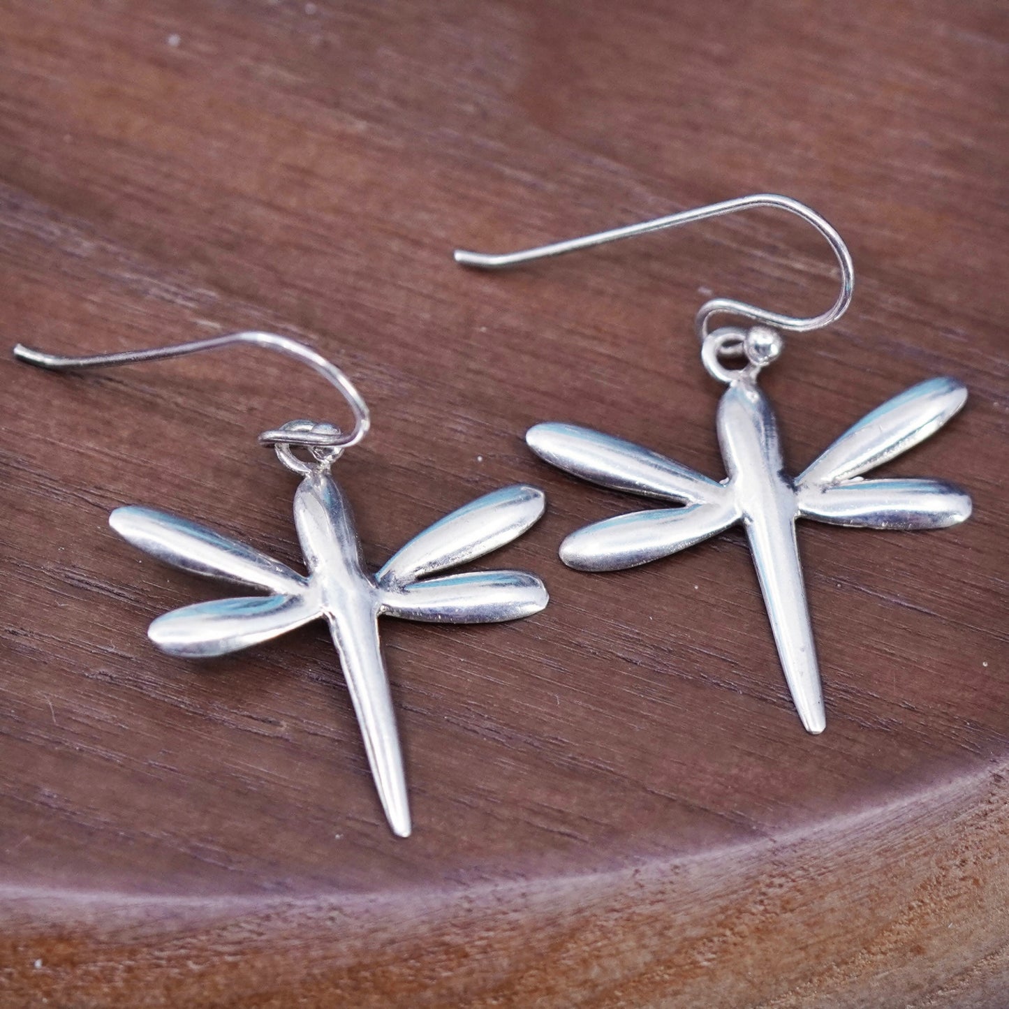 Vintage Sterling silver handmade earrings, 925 dragonfly drops