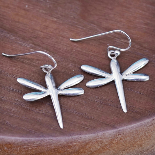 Vintage Sterling silver handmade earrings, 925 dragonfly drops