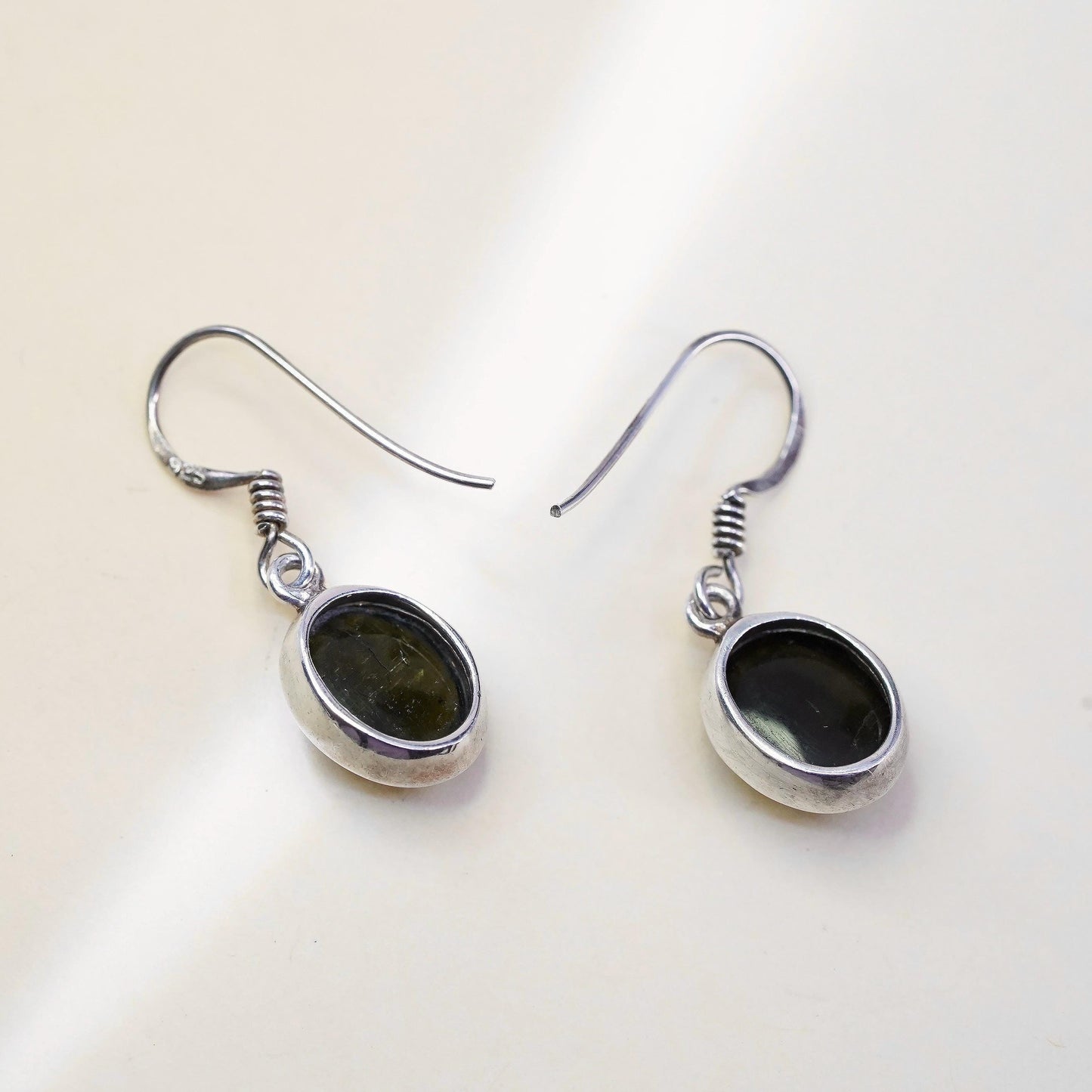 Vintage sterling 925 silver earrings, oval black onyx, handmade