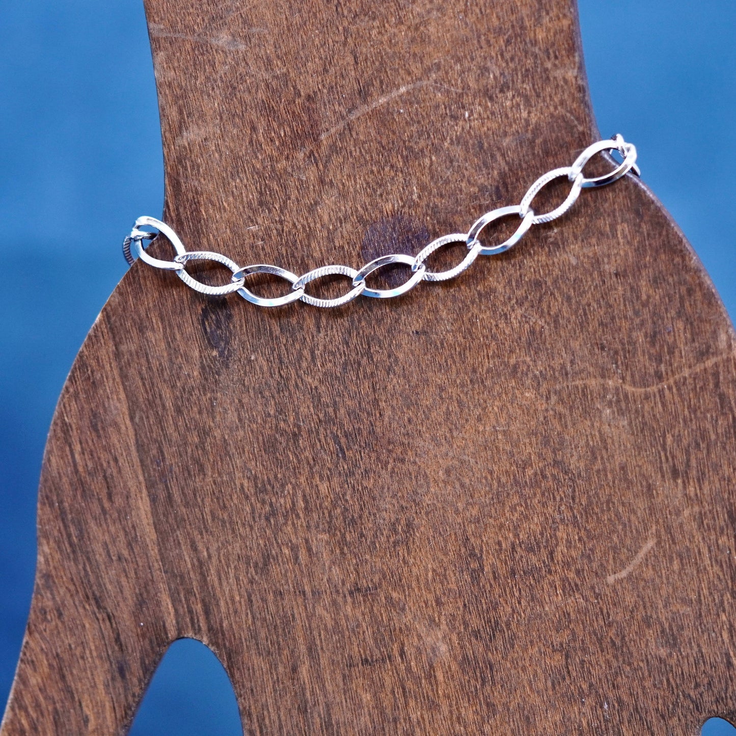 7”, 6mm, vintage Sterling silver handmade bracelet, 925 curb link chain