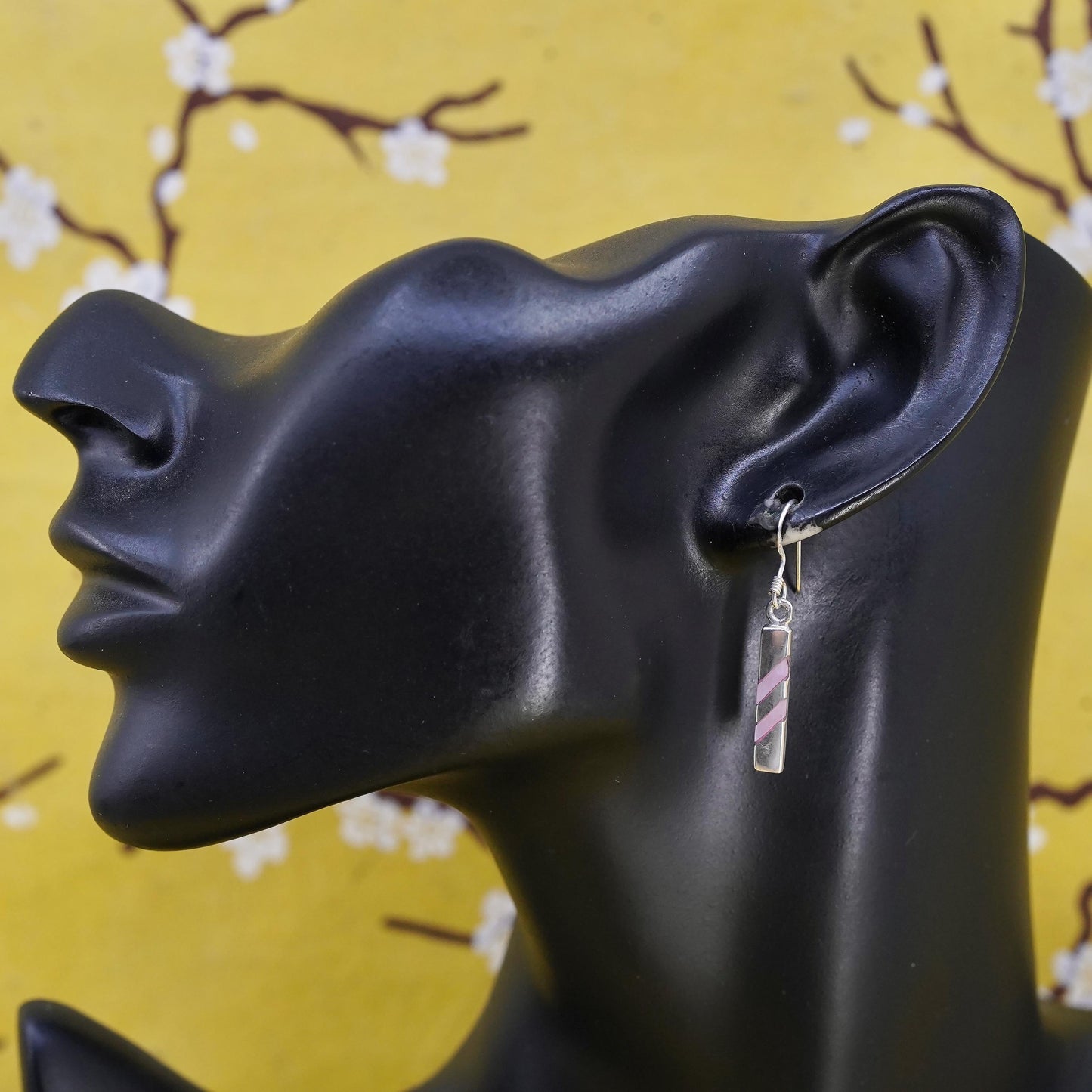Vintage Sterling silver handmade earrings, 925 silver bar with mother of pearl