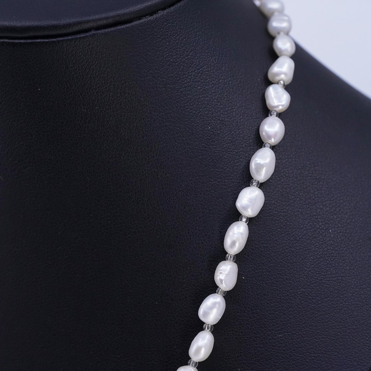 18", vintage sterling 925 silver necklace w/ 6mm freshwater baroque pearl beads