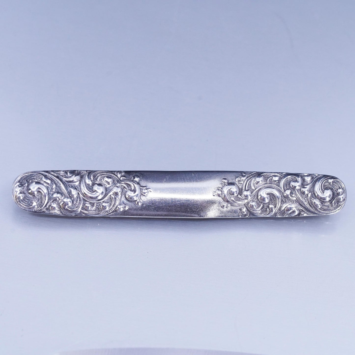 Vintage Sterling 925 silver handmade brooch, textured bar pin with beads