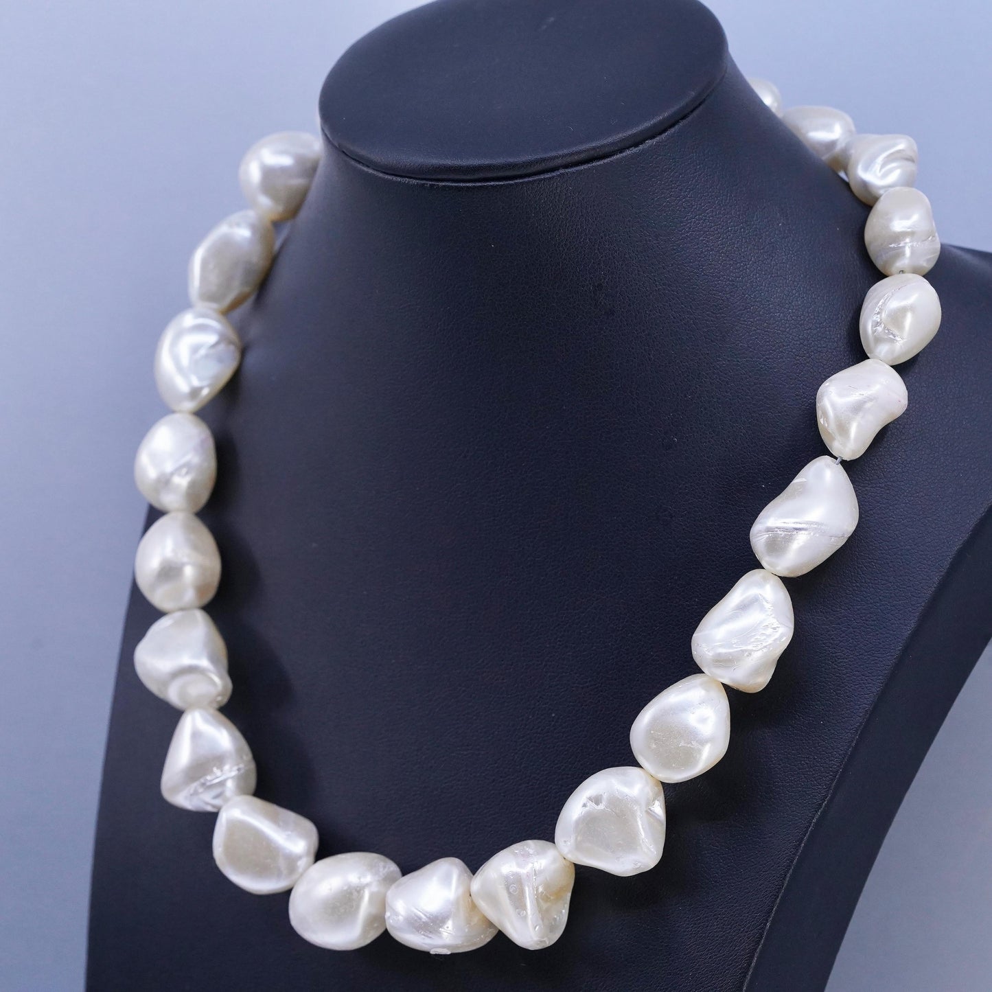 18" Vintage Sterling 925 silver handmade necklace chunky baroque pearl nuggets