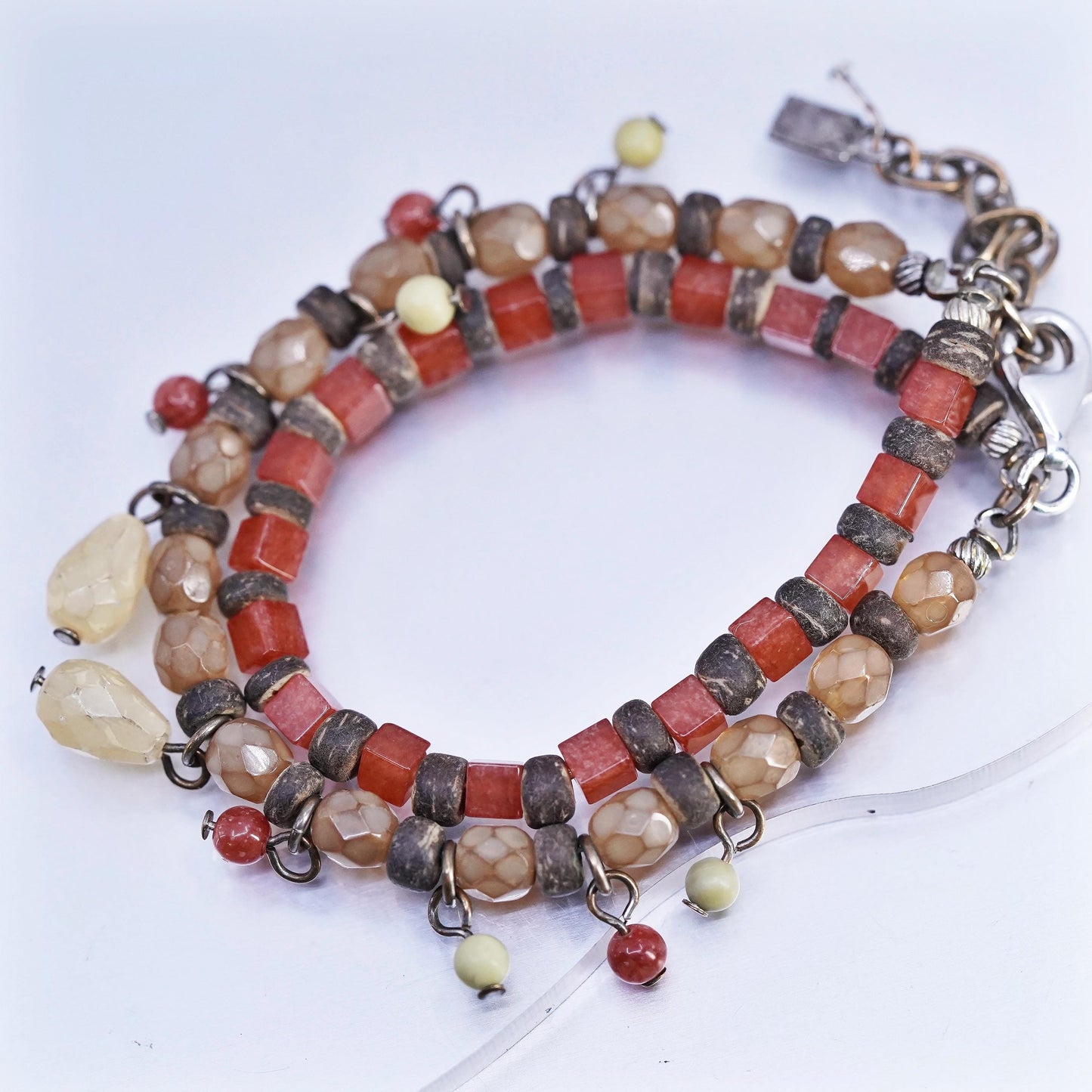 7+2", VTG Double Strands Sterling 925 Silver Bracelet, carnelian citrine beads