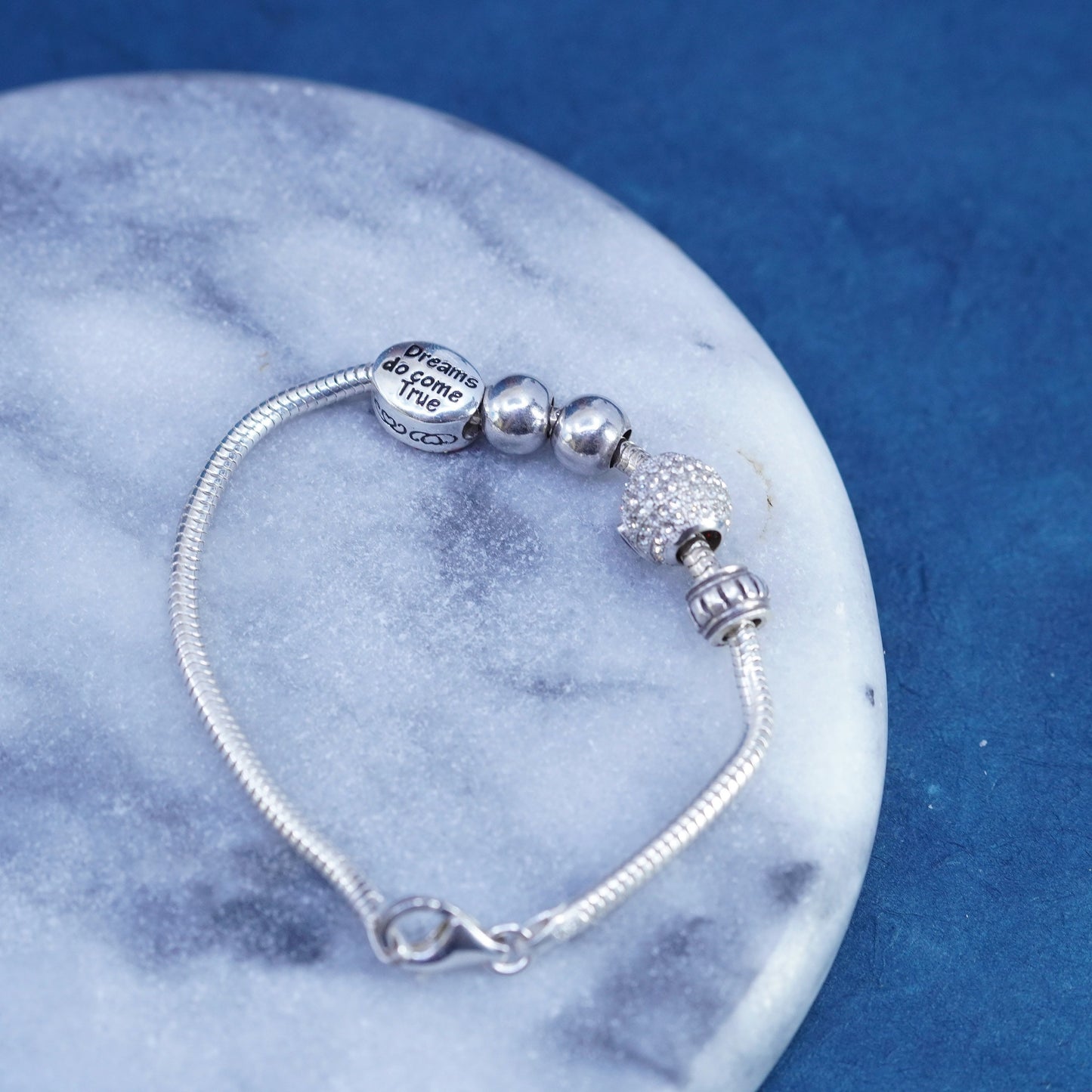 7”, Sterling silver bracelet 925 bold snake chain cluster heart daughter charms