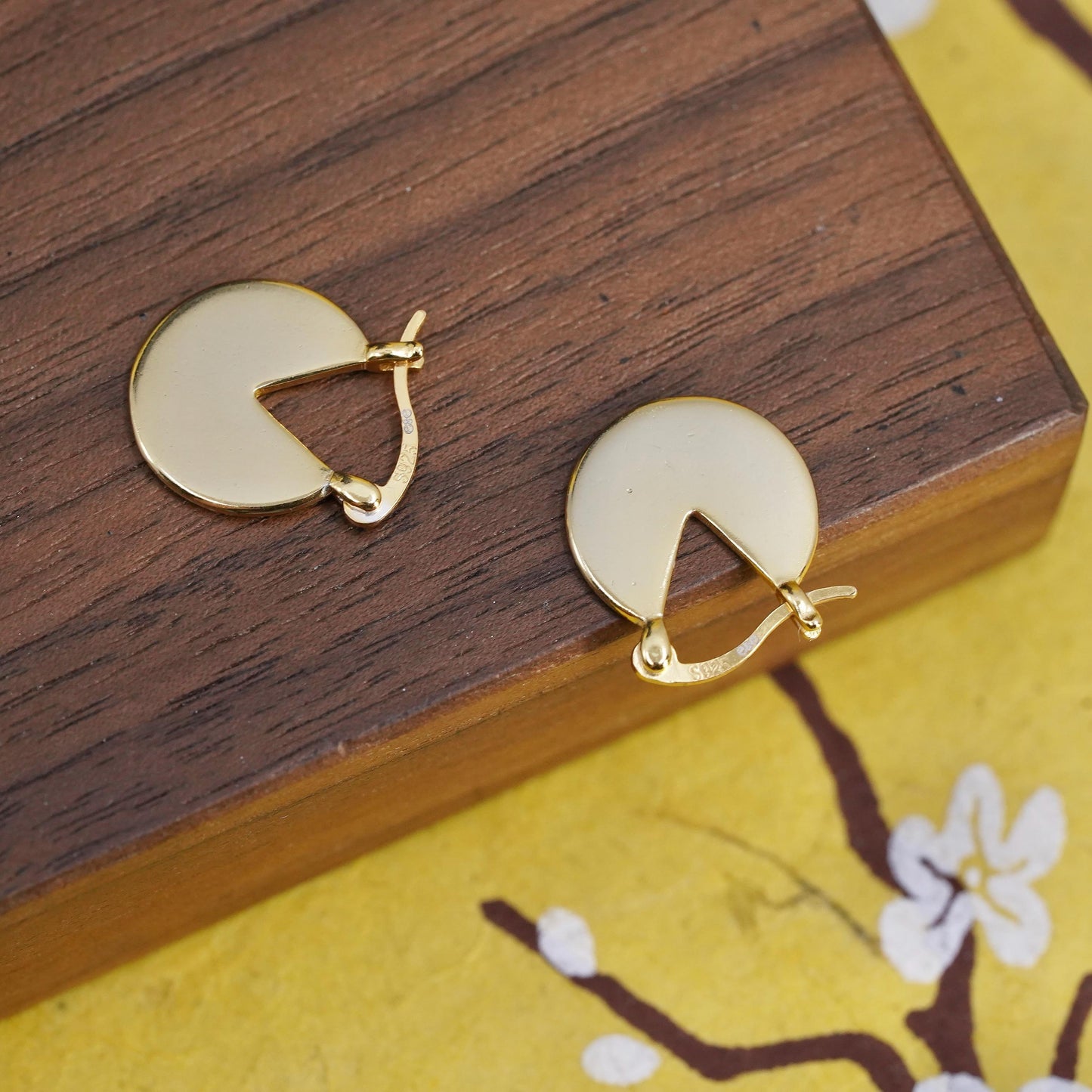 0.5", Vintage vermeil gold plated Sterling silver earrings, 925 pac Man hoops