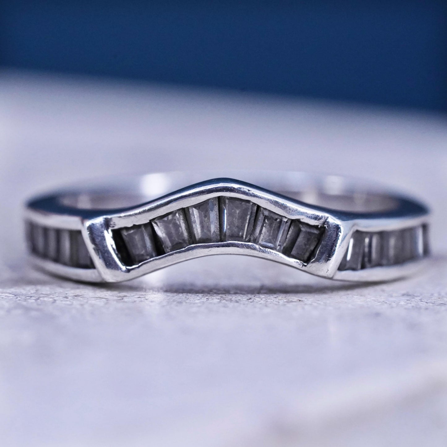 Size 6.5, vintage Sterling 925 silver ring, 925 stackable wedding band with Cz