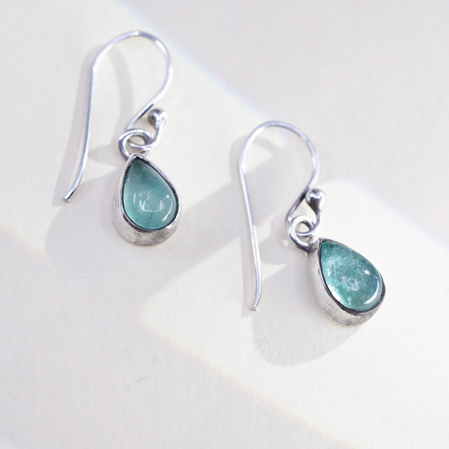 925 Sterling Silver Earrings, Pear Shaped Dangles, Minimalist Aqua Green Drops