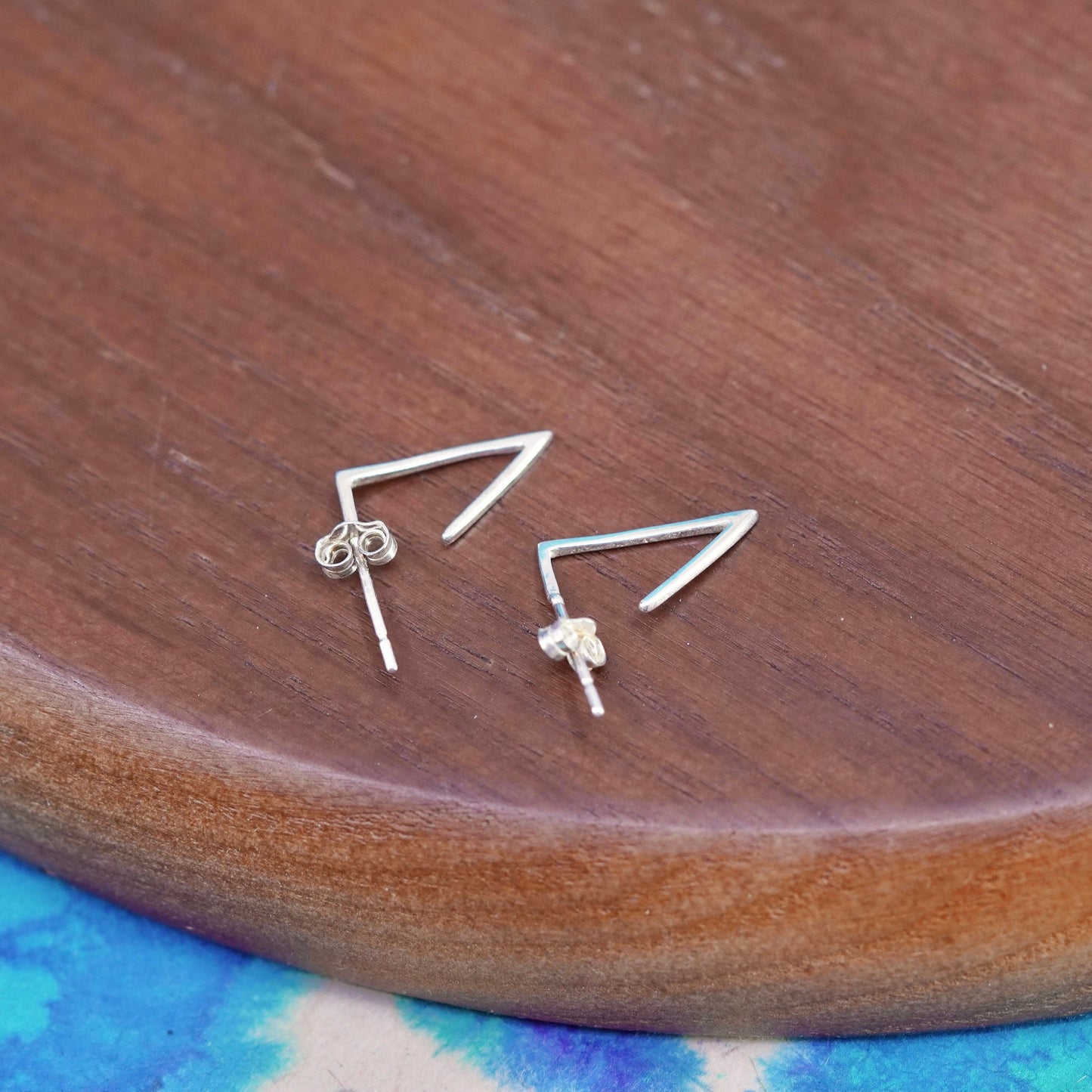 vintage Sterling silver handmade triangular earrings, 925 studs