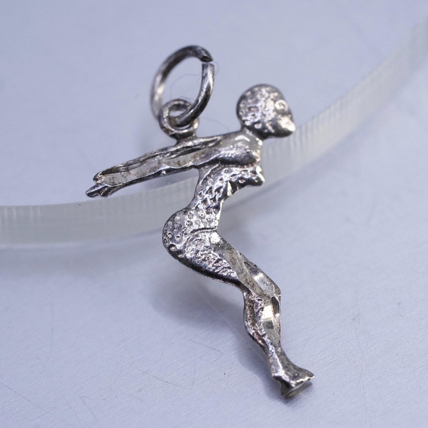 Vintage sterling 925 silver handmade swimmer gymnast figure pendant charm