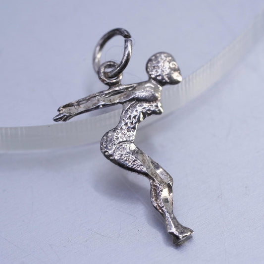 Vintage sterling 925 silver handmade swimmer gymnast figure pendant charm