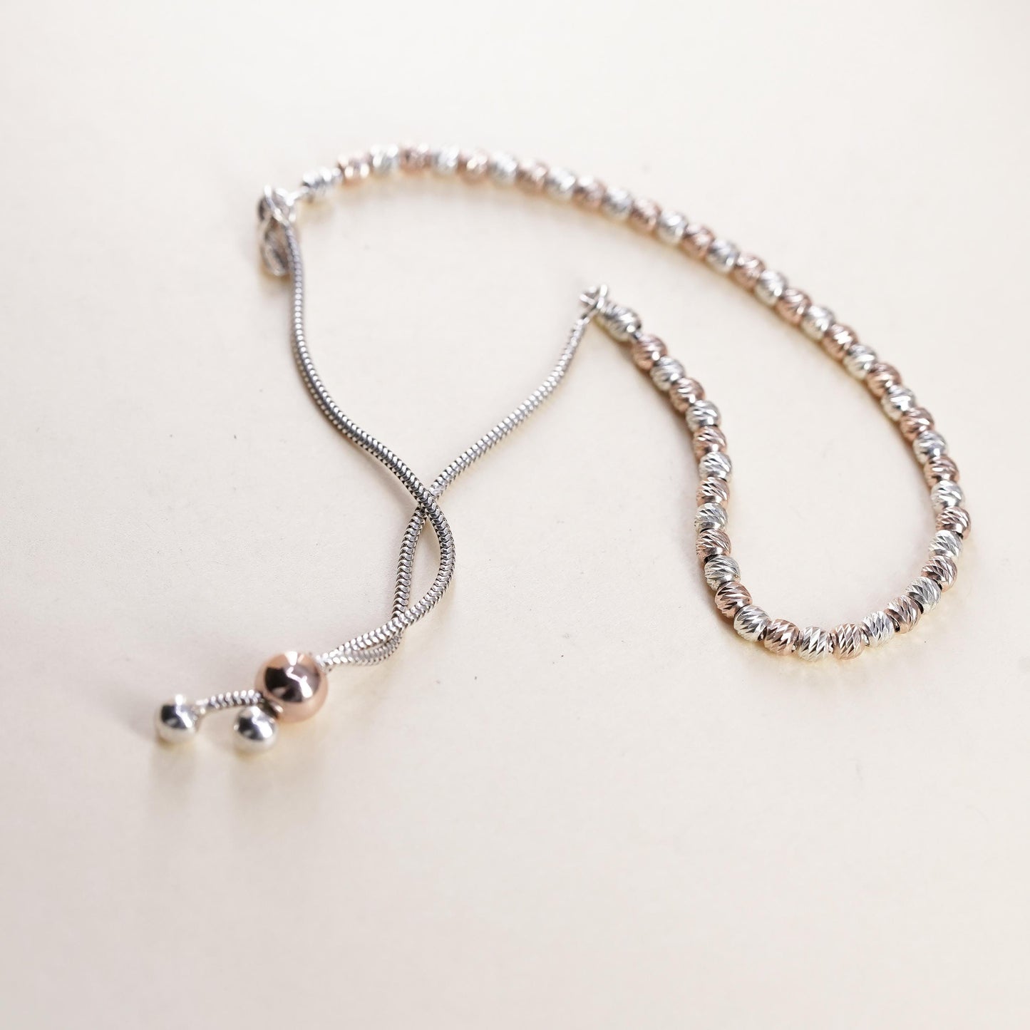 Dyadema Italian two tone sterling silver snake, 925 bracelet beads