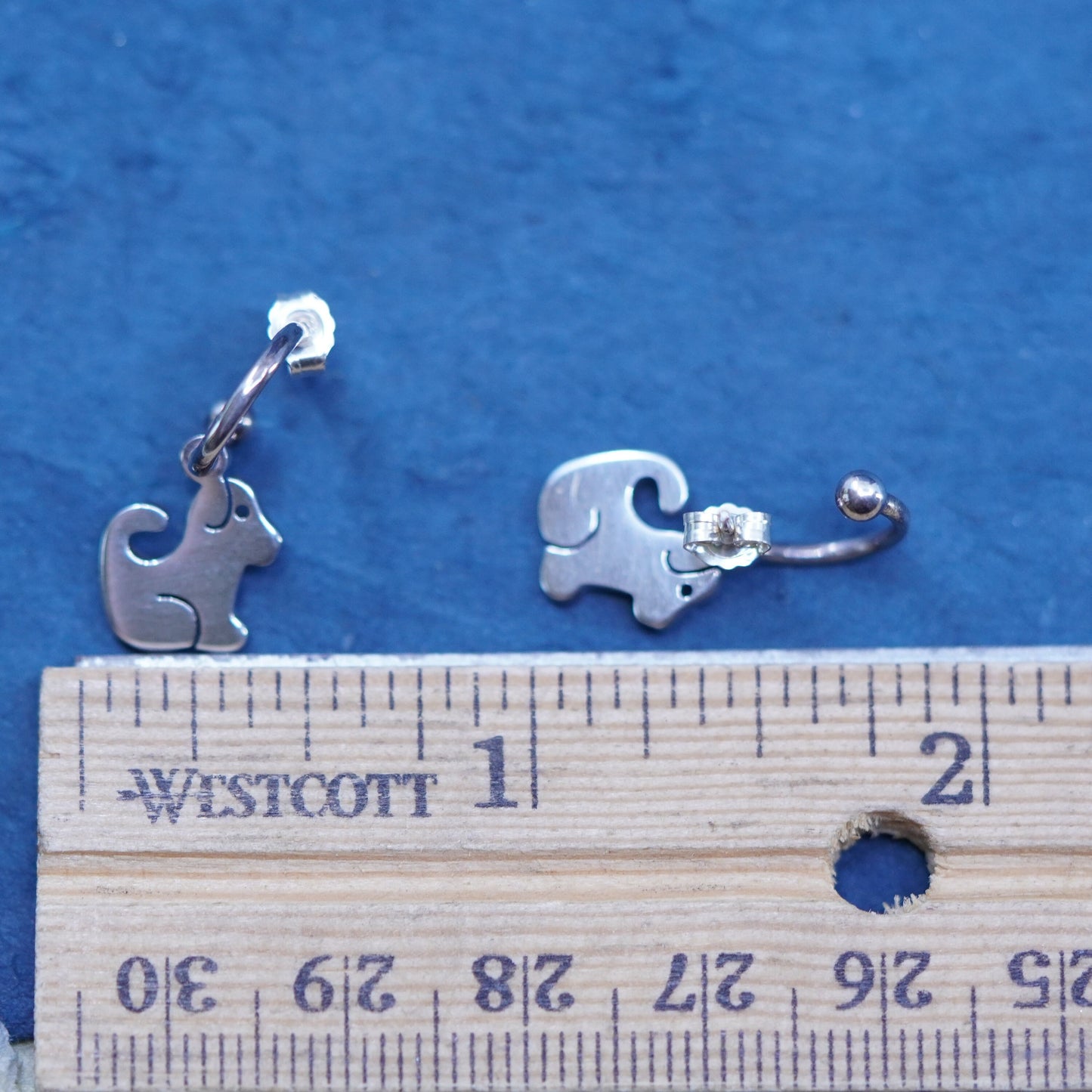 0.5”, Sterling silver handmade earrings, 925 hoops w/ dog puppy charms, huggie