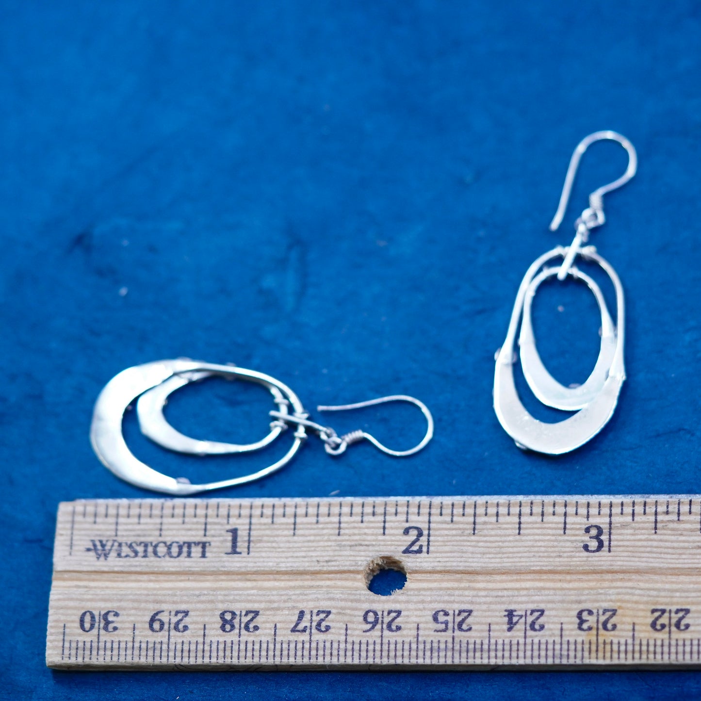 Vintage sterling silver handmade earrings, 925 oval shaped beaded drop