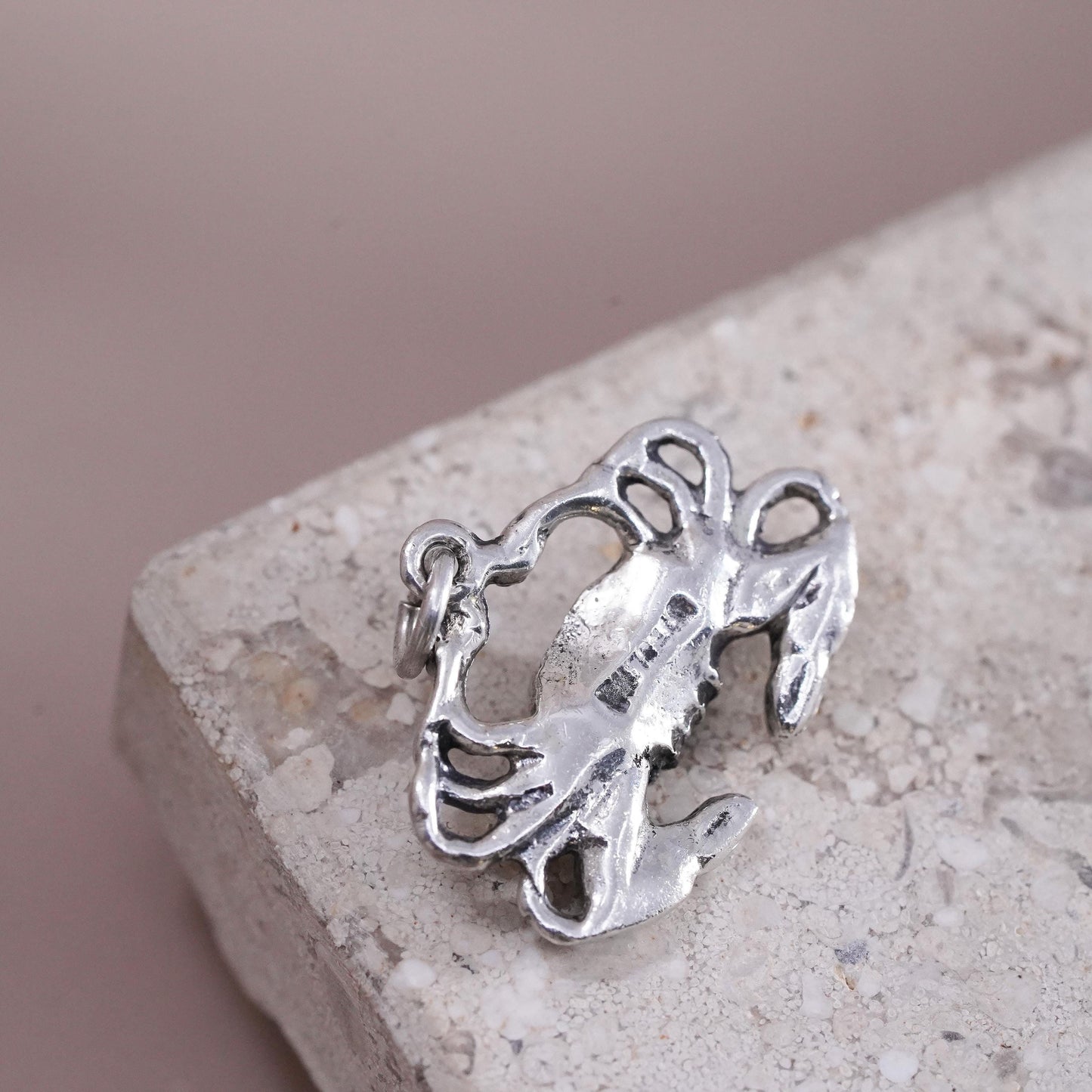 Vintage Sterling silver handmade pendant. 925 crab charm