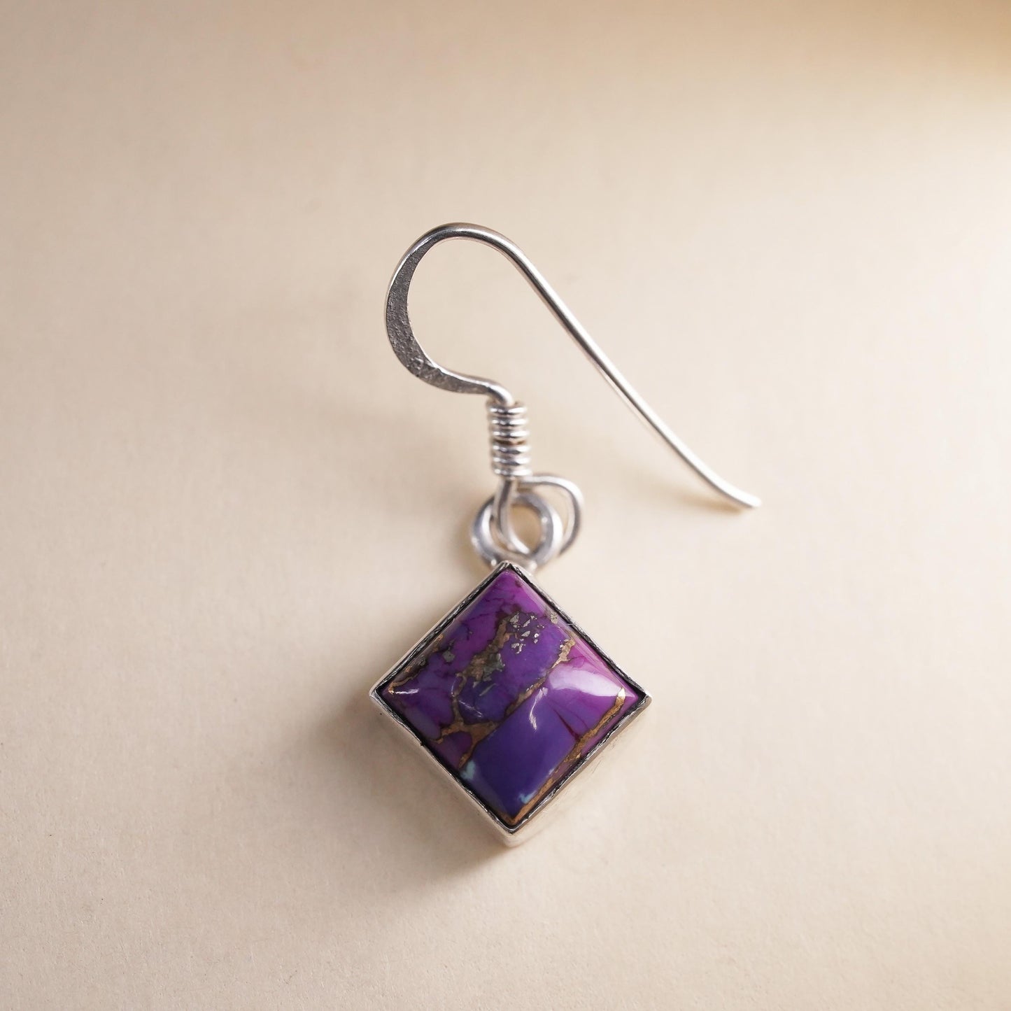 Southwestern sterling silver 925 handmade single earring with purple turquoise