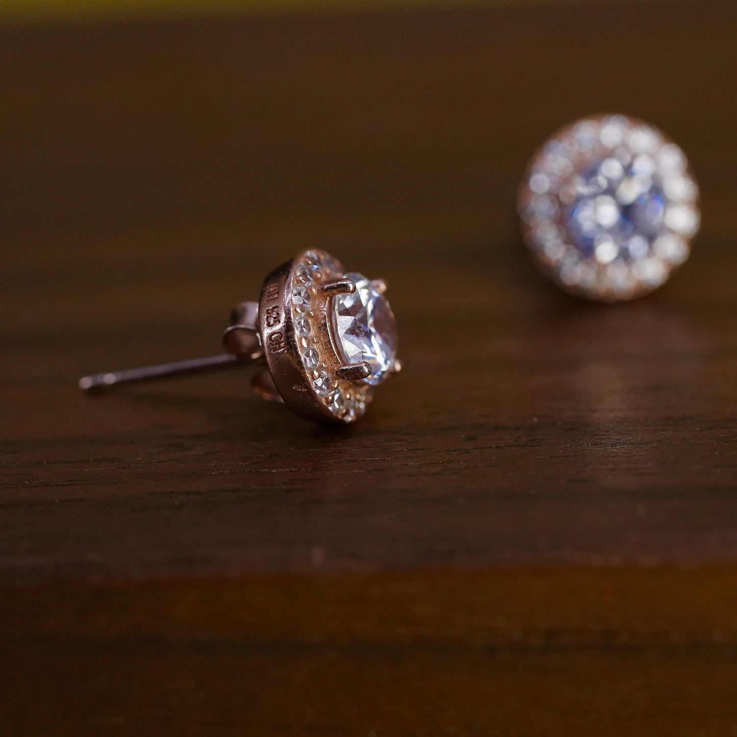 Vintage rose gold over Sterling 925 silver cluster round Cz studs, earrings