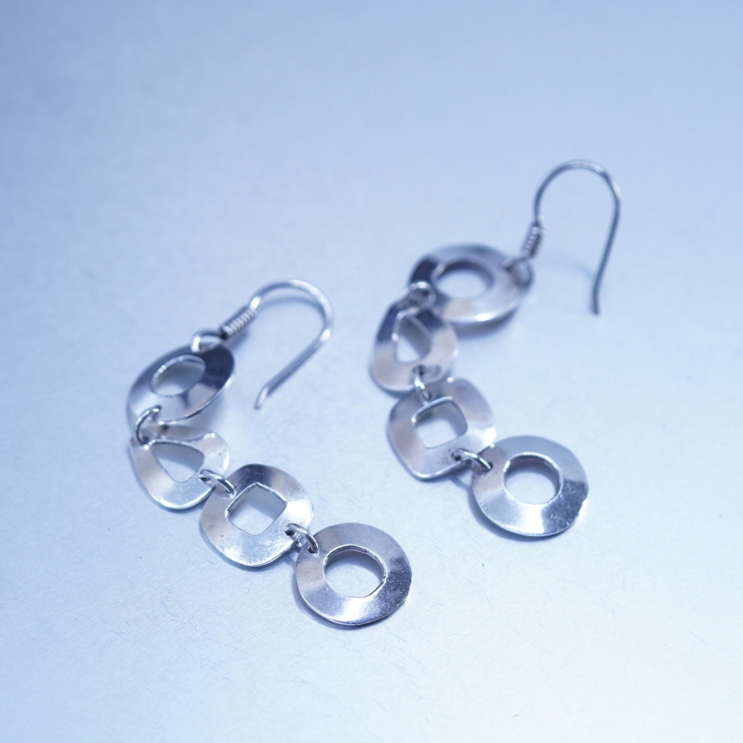 Mexican Sterling 925 silver handmade entwined circle teardrop discs earrings