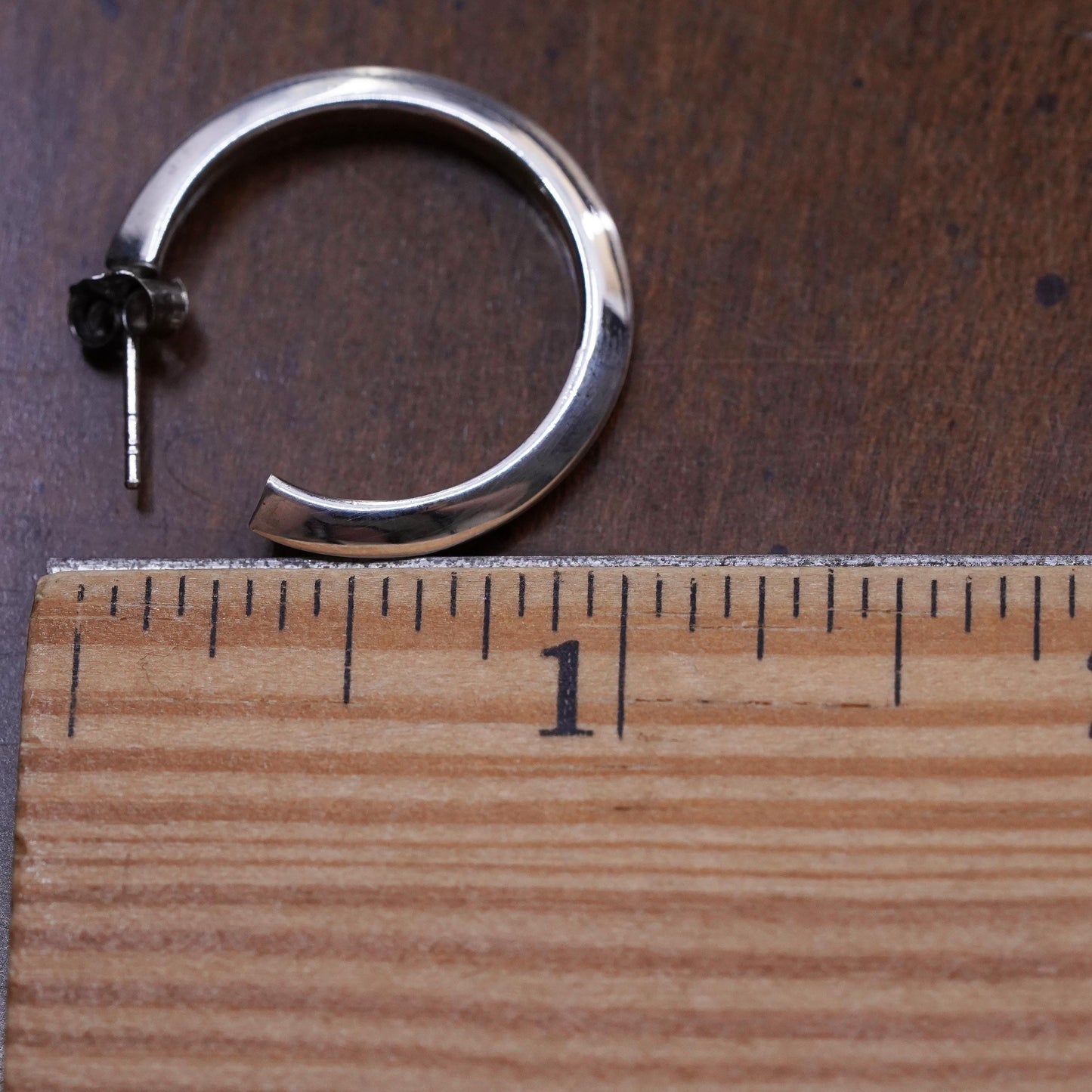1", Vintage sterling silver single earring, minimalist primitive hoop stud