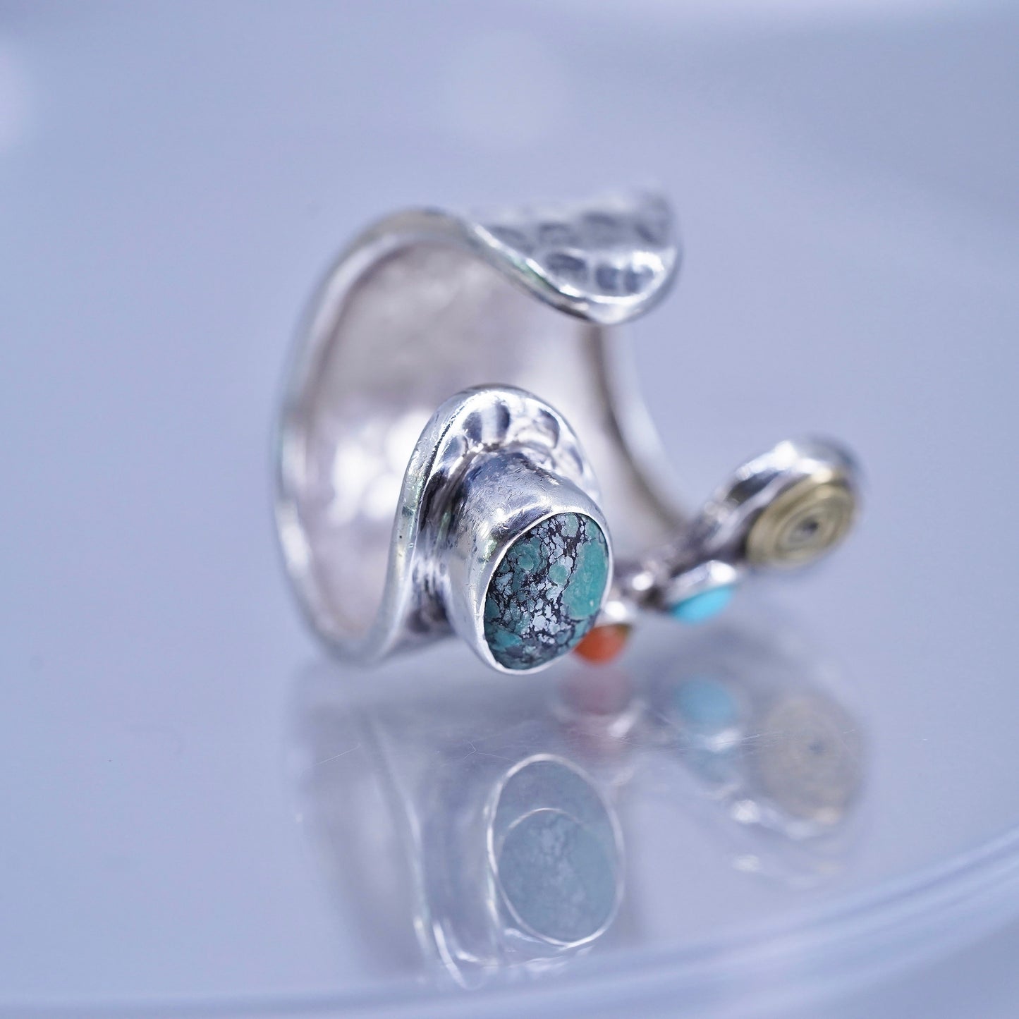 Size adjustable, Native American navajo Sterling 925 silver wrap ring turquoise