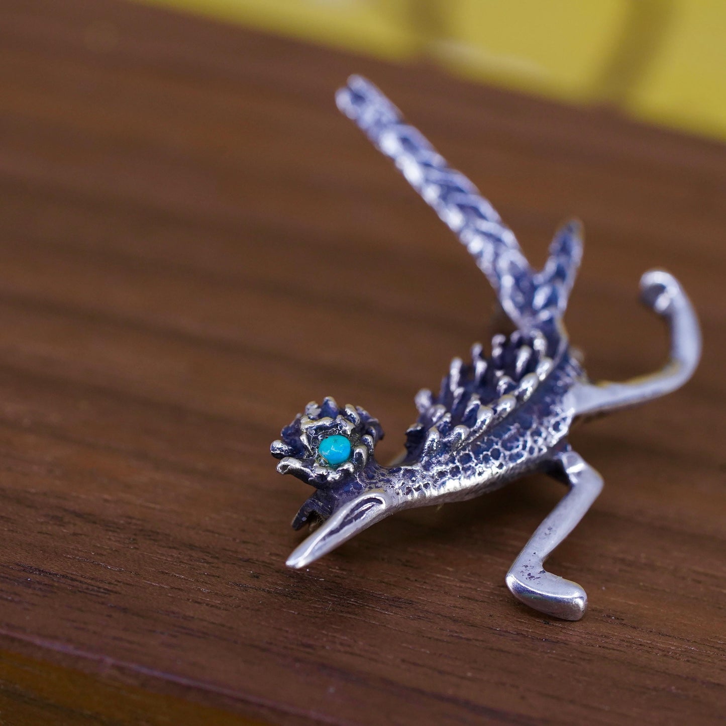 VTG sterling silver brooch, 925 Native American roadrunner bird pin turquoise
