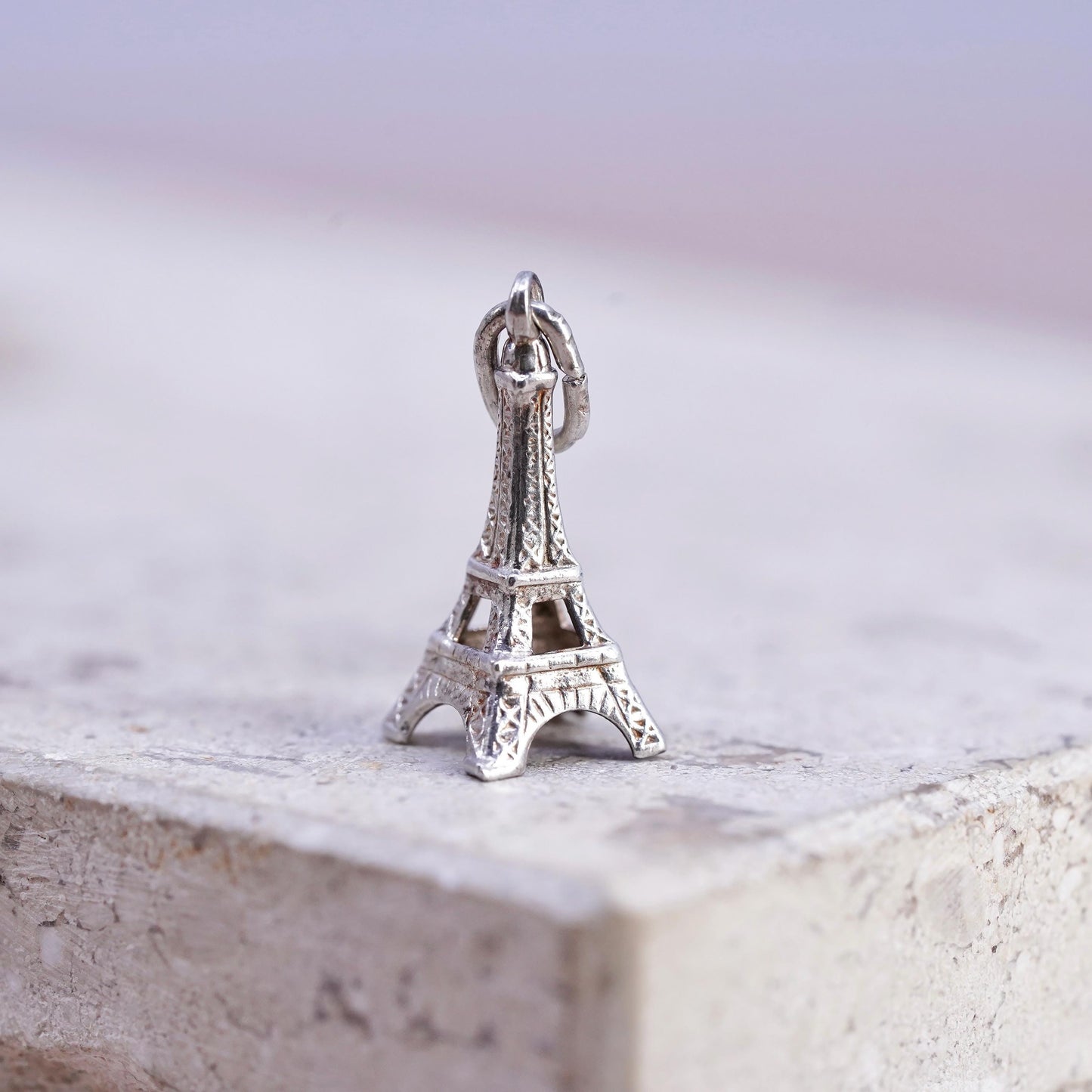 Vintage Sterling silver handmade pendant. 925 skating tower charm