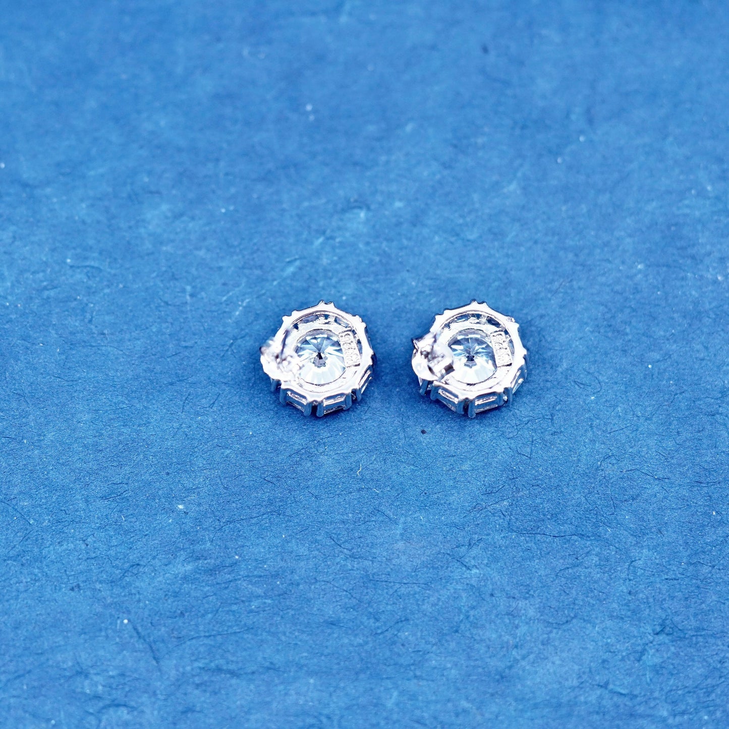 Vintage sterling silver handmade earrings, 925 studs with CZ inlay