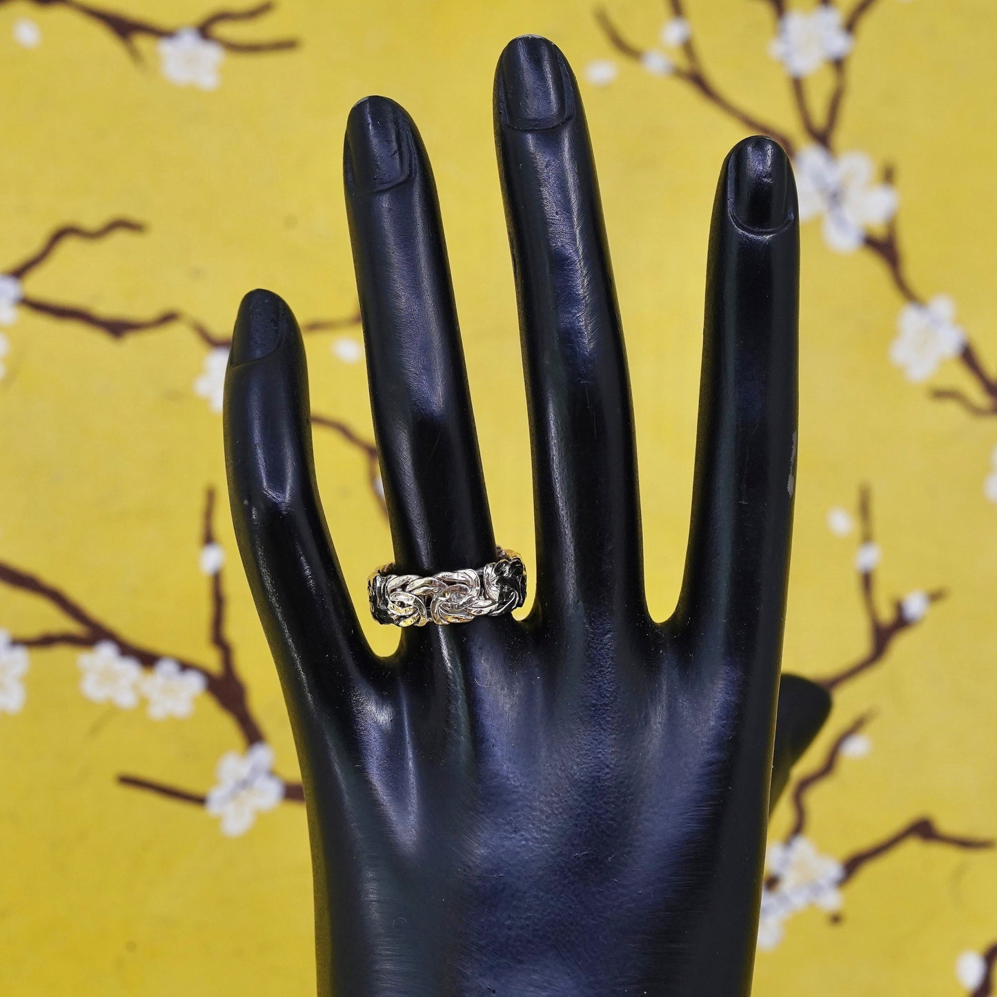 Size 7, Turkey vermeil gold Sterling silver ring, 925 birdcage Byzantine band