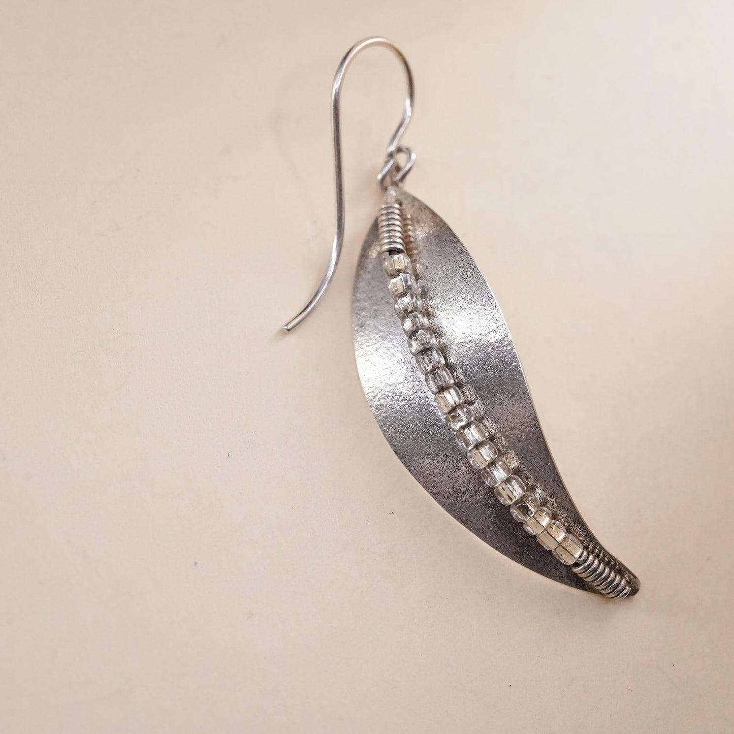 Vintage southwestern Sterling silver handmade pendant, 925 leaf single earring
