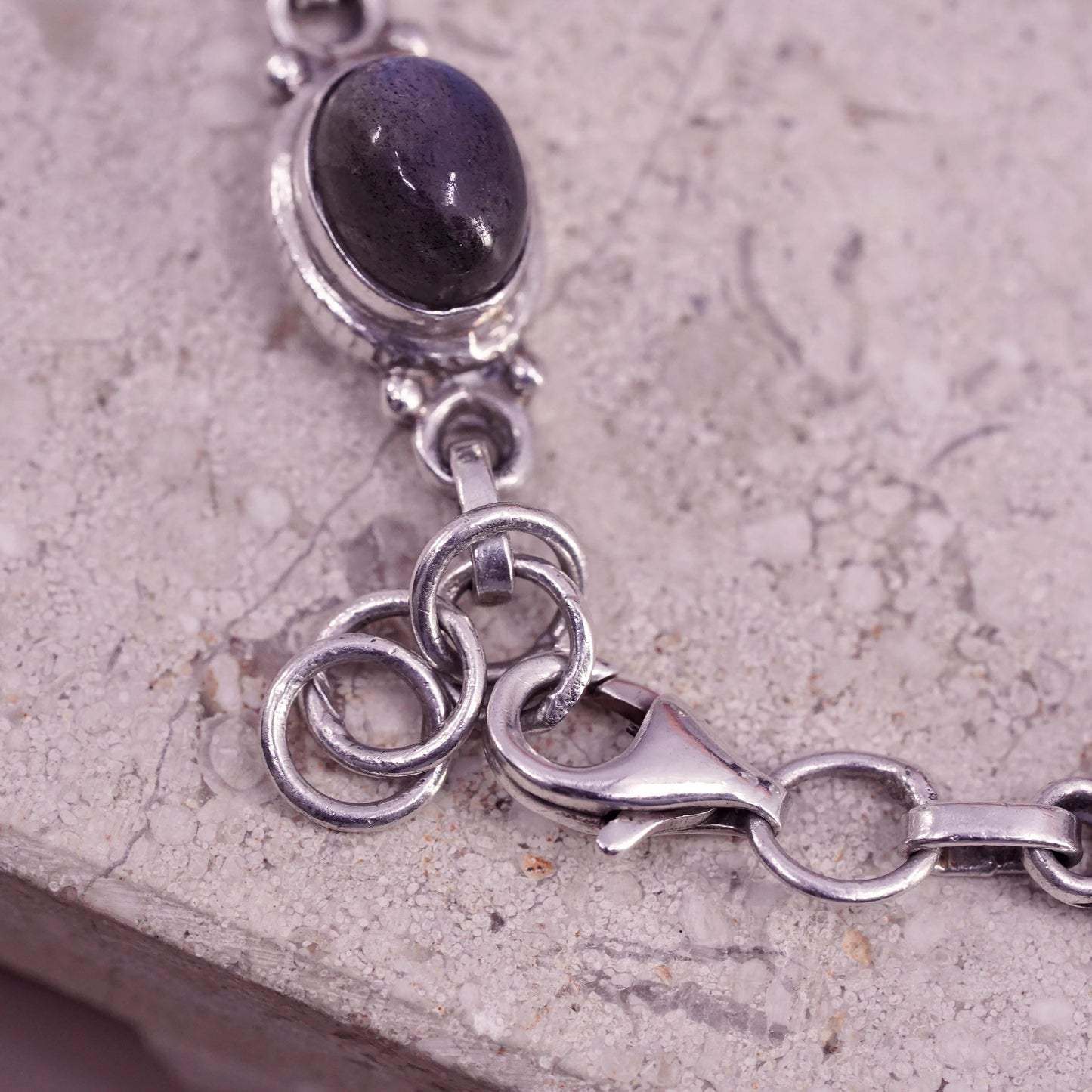 7.25", vintage sterling 925 silver handmade bracelet with moonstone